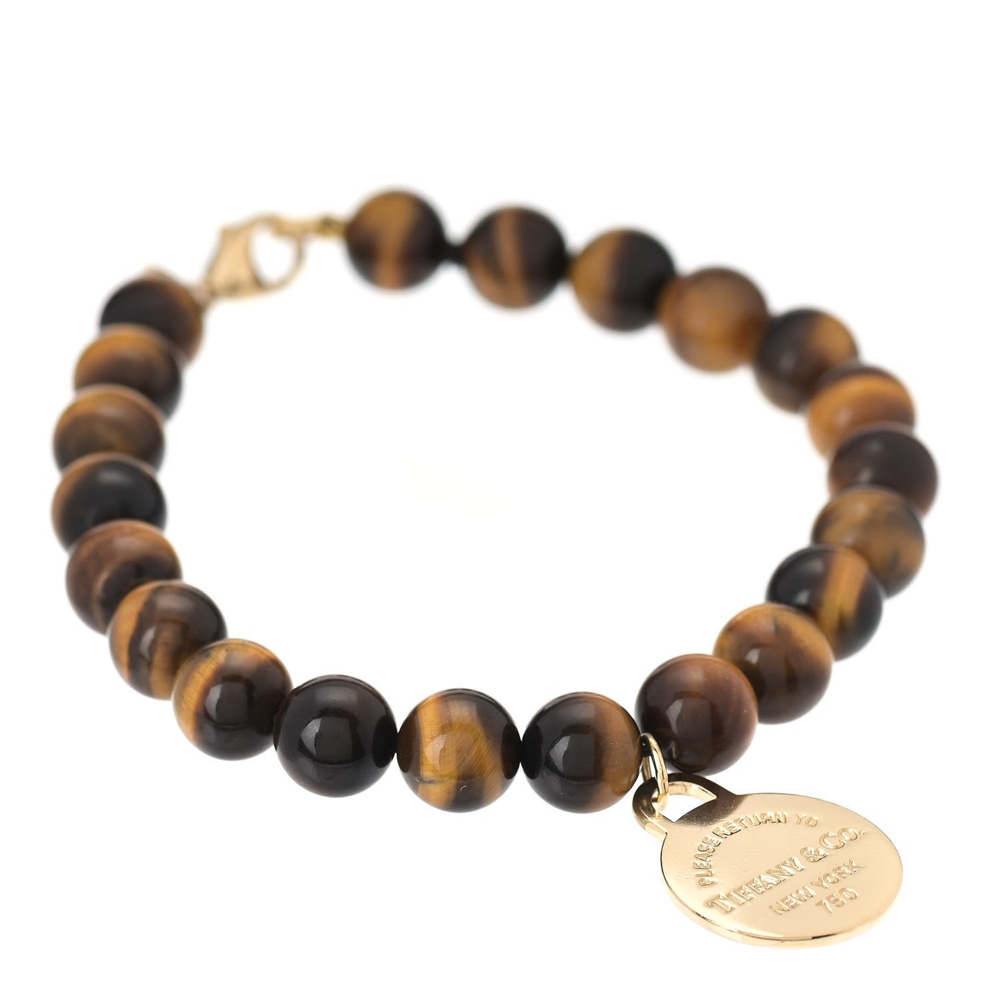 18K Yellow Gold 8mm Tiger's Eye Return to Tiffany Bead Bracelet