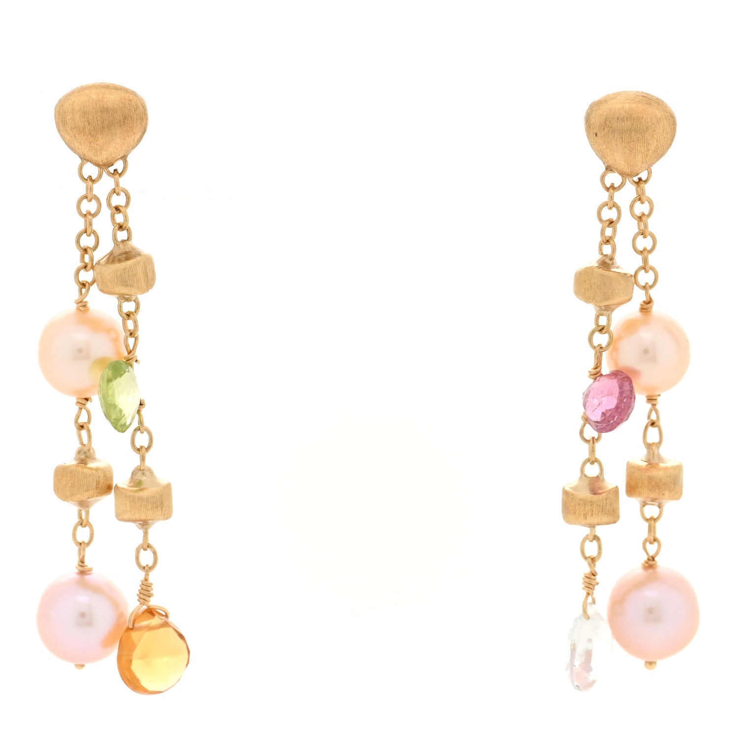 Marco Bicego 18K Yellow Gold Cultured Pearl Multi Gemstone Paradise Drop Earrings 1 of 4