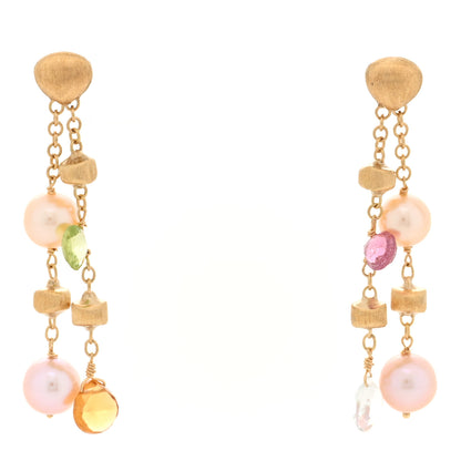 Marco Bicego 18K Yellow Gold Cultured Pearl Multi Gemstone Paradise Drop Earrings 1 of 4