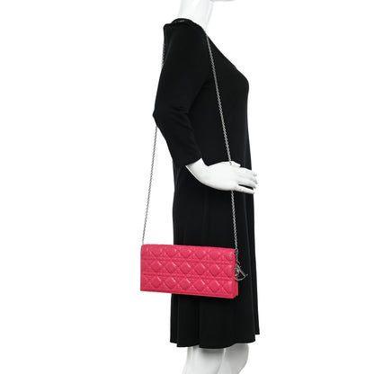 Christian Dior Lambskin Cannage Lady Dior Convertible Clutch Fuchsia 2 of 11