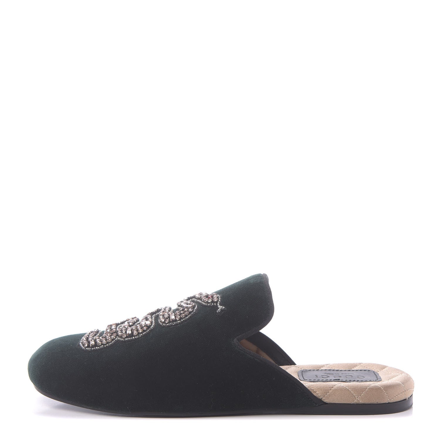 Gucci Velvet Crystal Snake Embroidered Womens Slippers 35 Dark Green 1 of 9