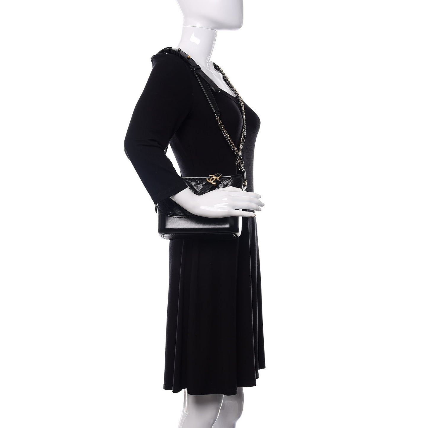 Aged Calfskin Chevron Quilted Small Gabrielle Hobo Black