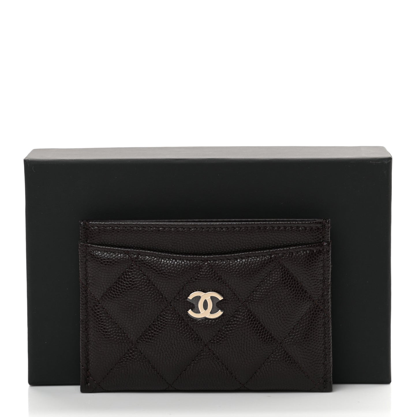 Caviar Quilted Card Holder Dark Brown