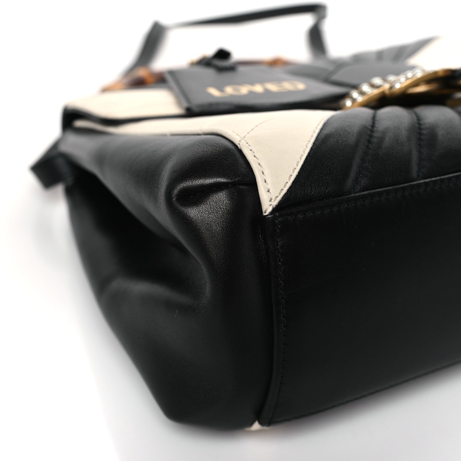 Gucci Calfskin Bamboo Trapuntata Queen Margaret Top Handle Bag Mystic White Black 8 of 9