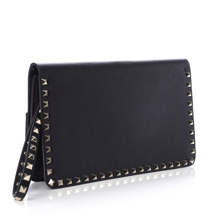 Valentino Garavani Pebbled Calfskin Rockstud Side Slip Wristlet Clutch Black 3 of 9