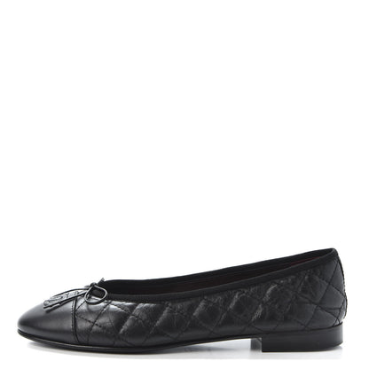 Chanel Aged Calfskin Quilted Cap Toe Ballerina Flats 38 Black 1 of 9