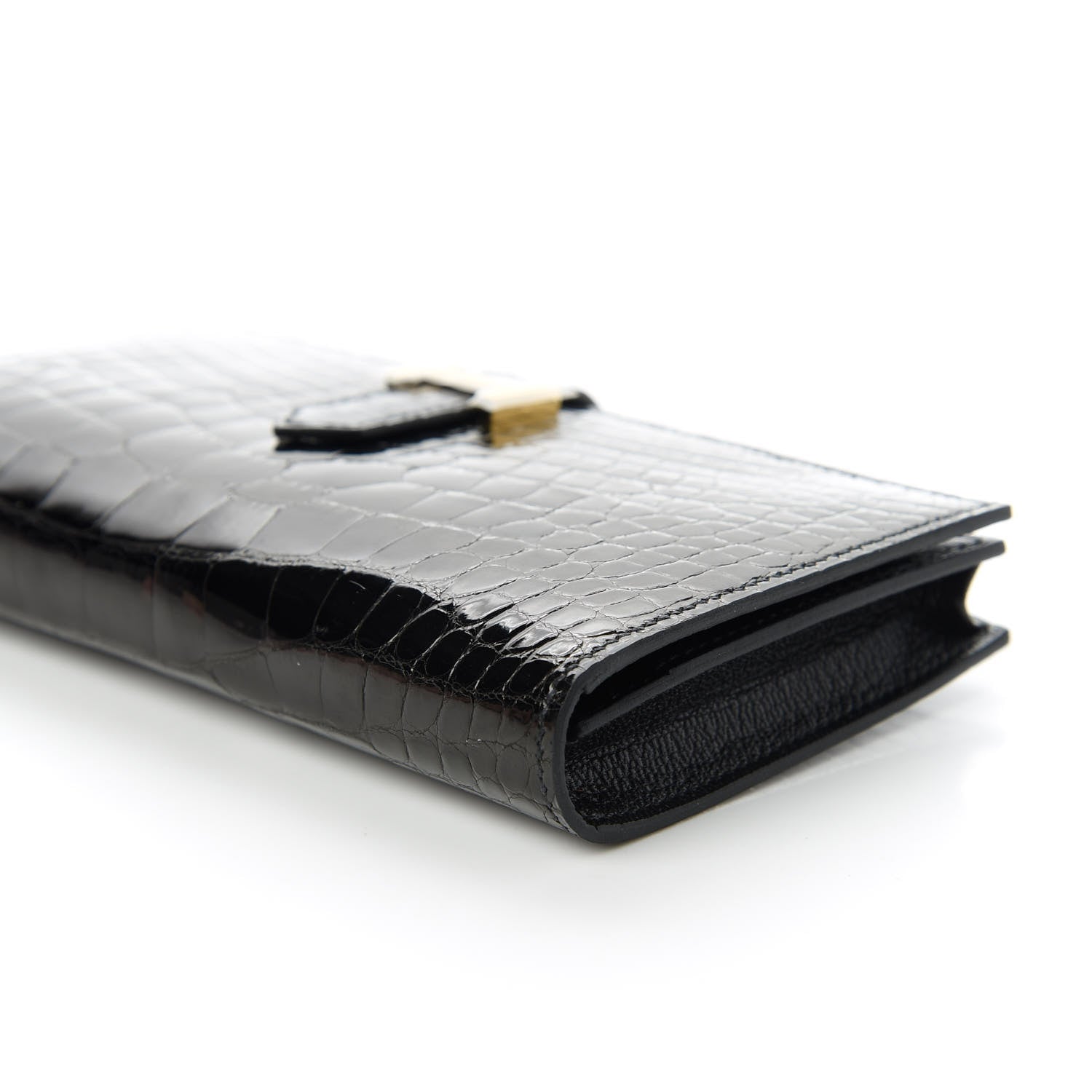 Hermes Shiny Alligator Bearn Wallet Black 7 of 10