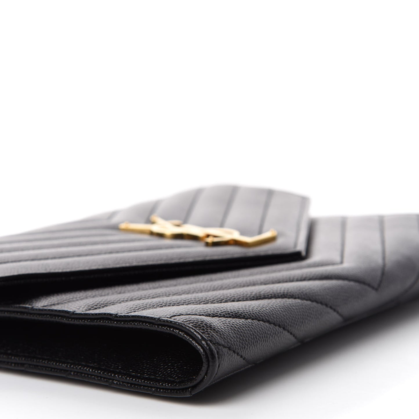 Grain De Poudre Matelasse Chevron Monogram Envelope Clutch Black