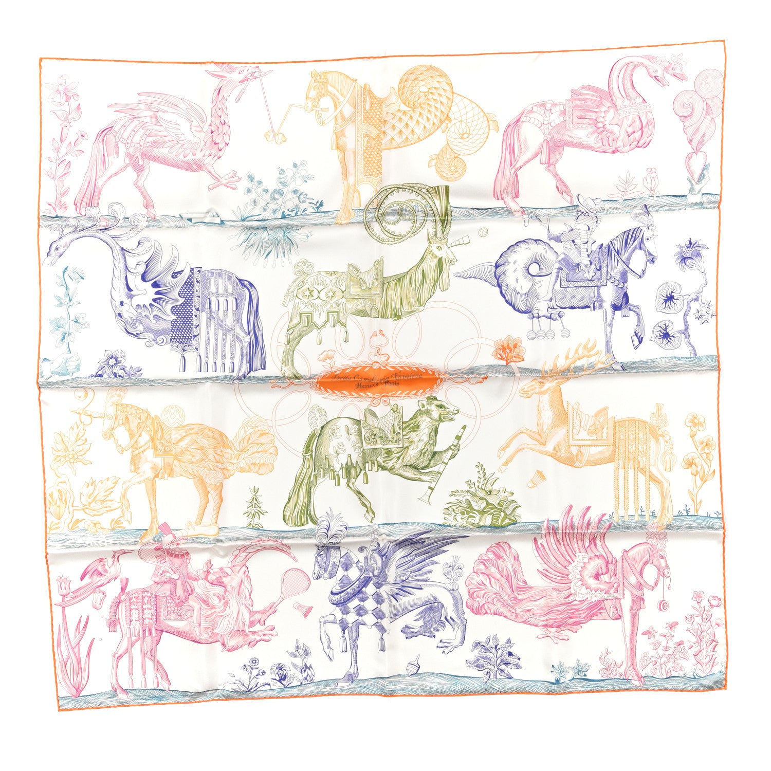 Hermes Silk Della Cavalleria Favolosa Double Face Scarf 90 White Jaune Paille 1 of 3