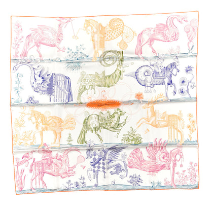 Hermes Silk Della Cavalleria Favolosa Double Face Scarf 90 White Jaune Paille 1 of 3