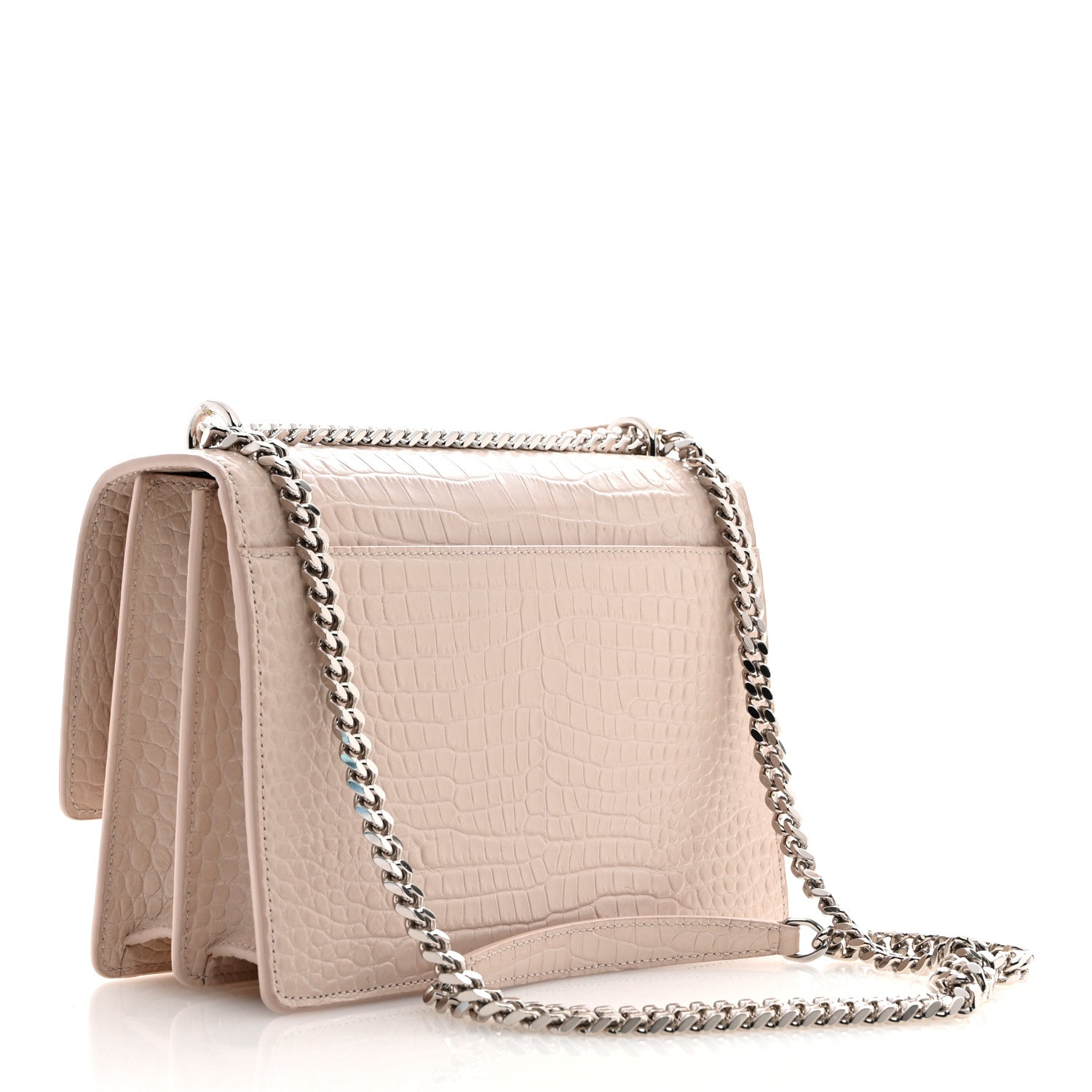Saint Laurent Calfskin Crocodile Embossed Medium Monogram Sunset Powder Pink 3 of 10