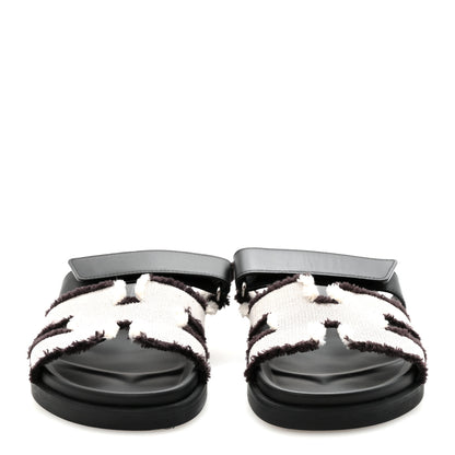 Hermes Techno Fringed H Canvas Caflskin Womens Chypre Sandals 36.5 Prunoir Black 3 of 9