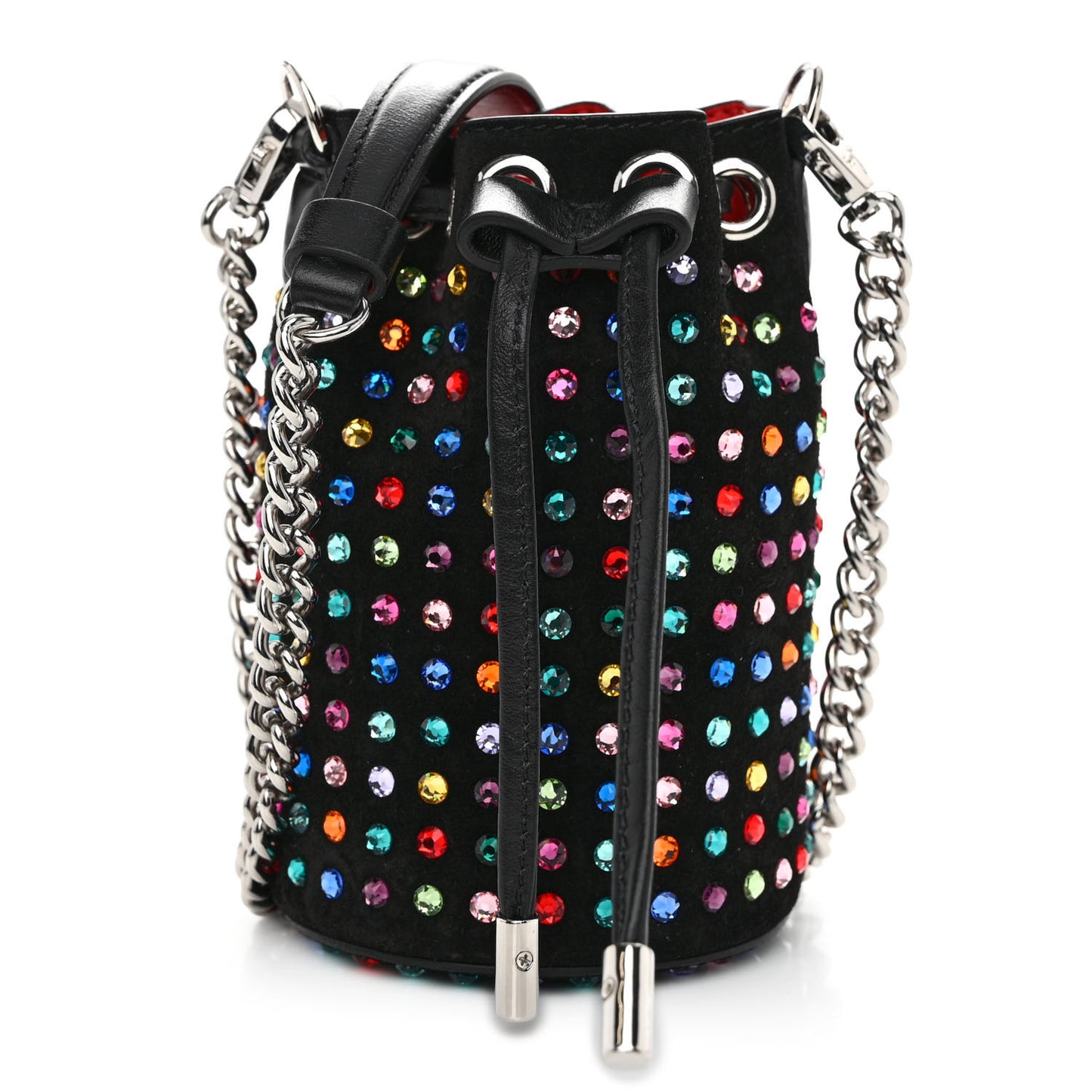 Calfskin Suede Strass Mini Marie Jane Bucket Black Multicolor