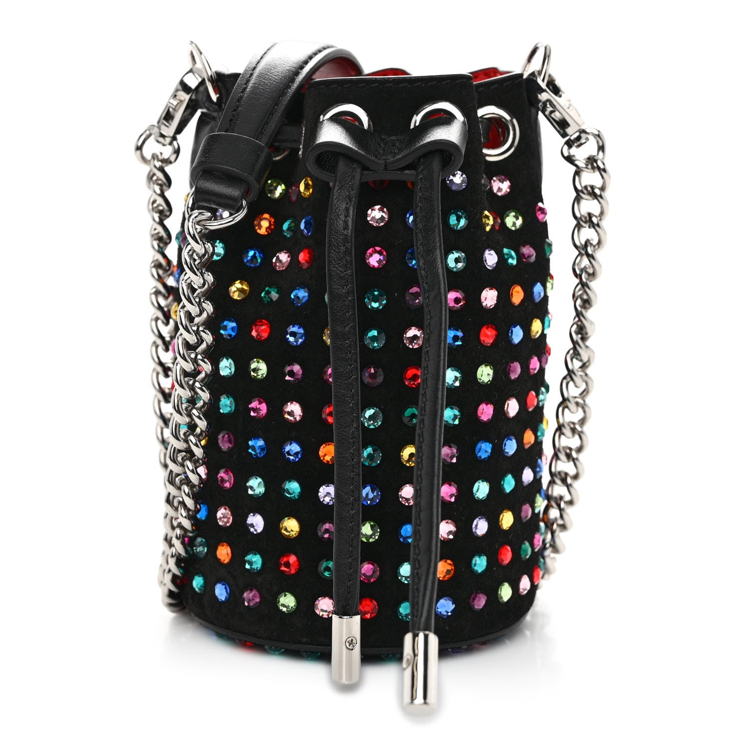 Christian Louboutin Calfskin Suede Strass Mini Marie Jane Bucket Black Multicolor 1 of 9