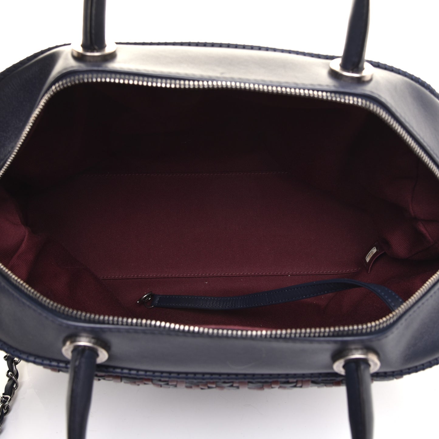 Calfskin Woven Bowling Bag Navy Blue