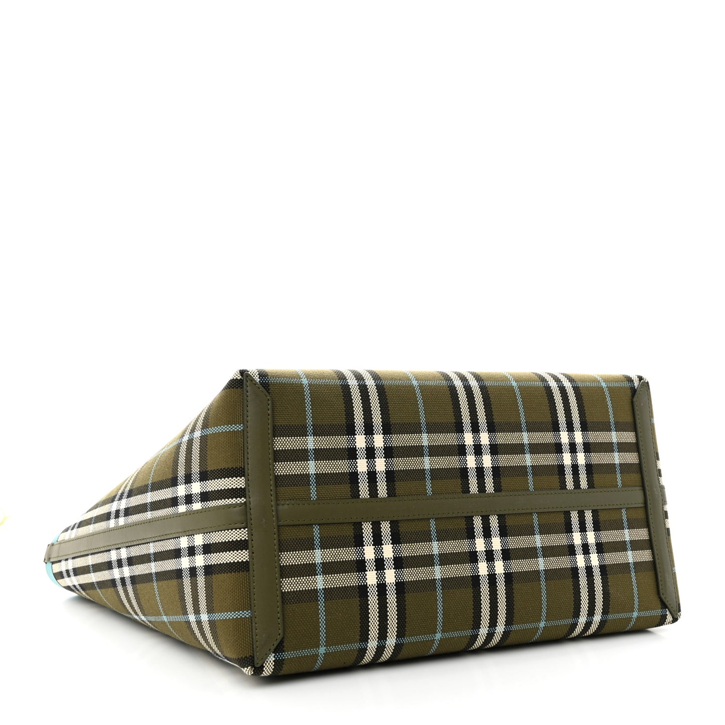 Cotton Check Medium London Tote Bag Olive Green