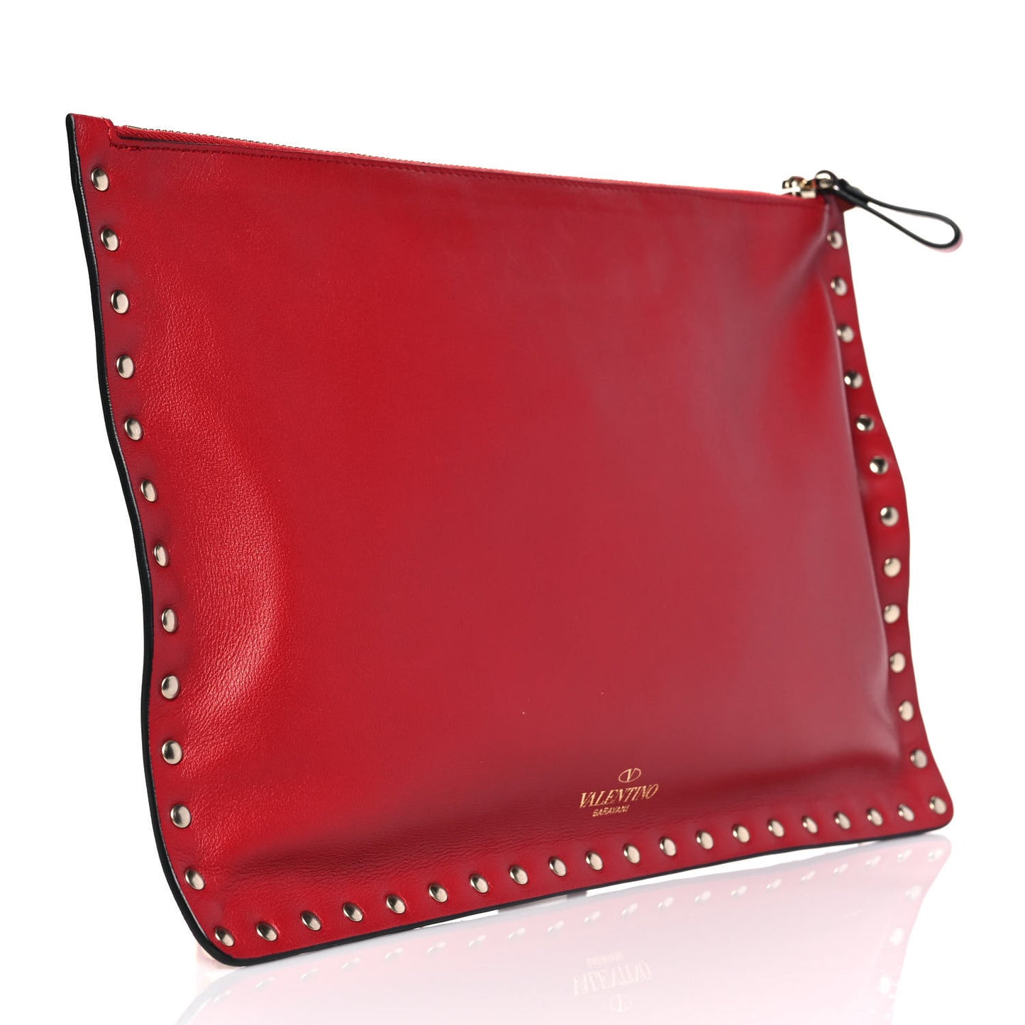 Vitello Large Rockstud Zip Pouch Red