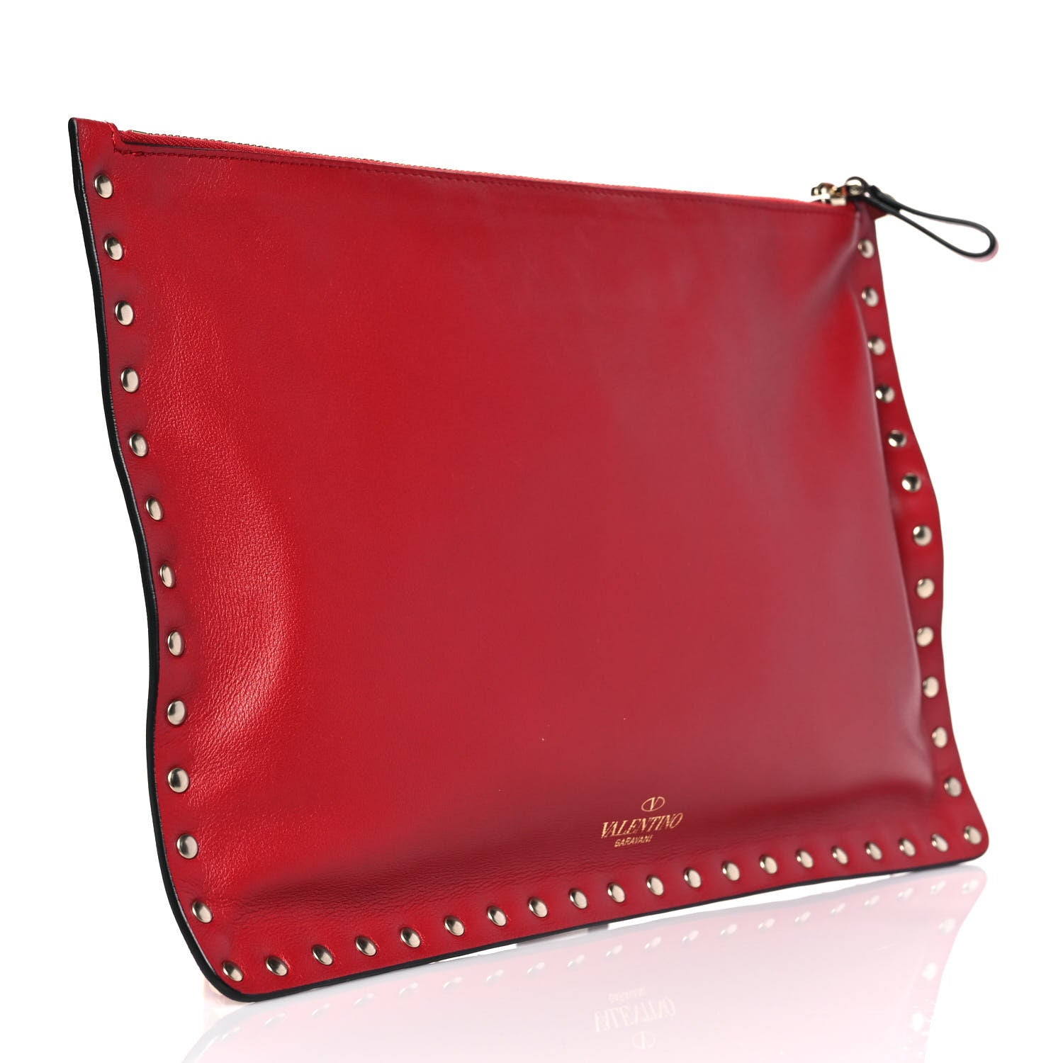 Valentino Garavani Vitello Large Rockstud Zip Pouch Red 3 of 9
