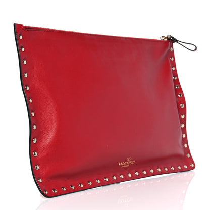 Valentino Garavani Vitello Large Rockstud Zip Pouch Red 3 of 9