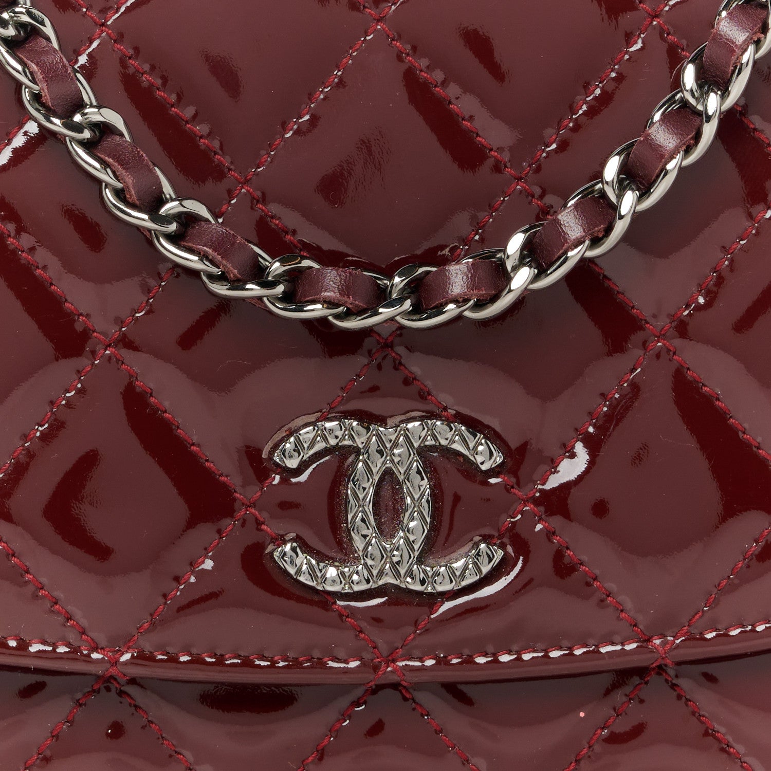 Chanel Patent Quilted Brilliant Wallet On Chain WOC Dark Burgundy 9 of 11