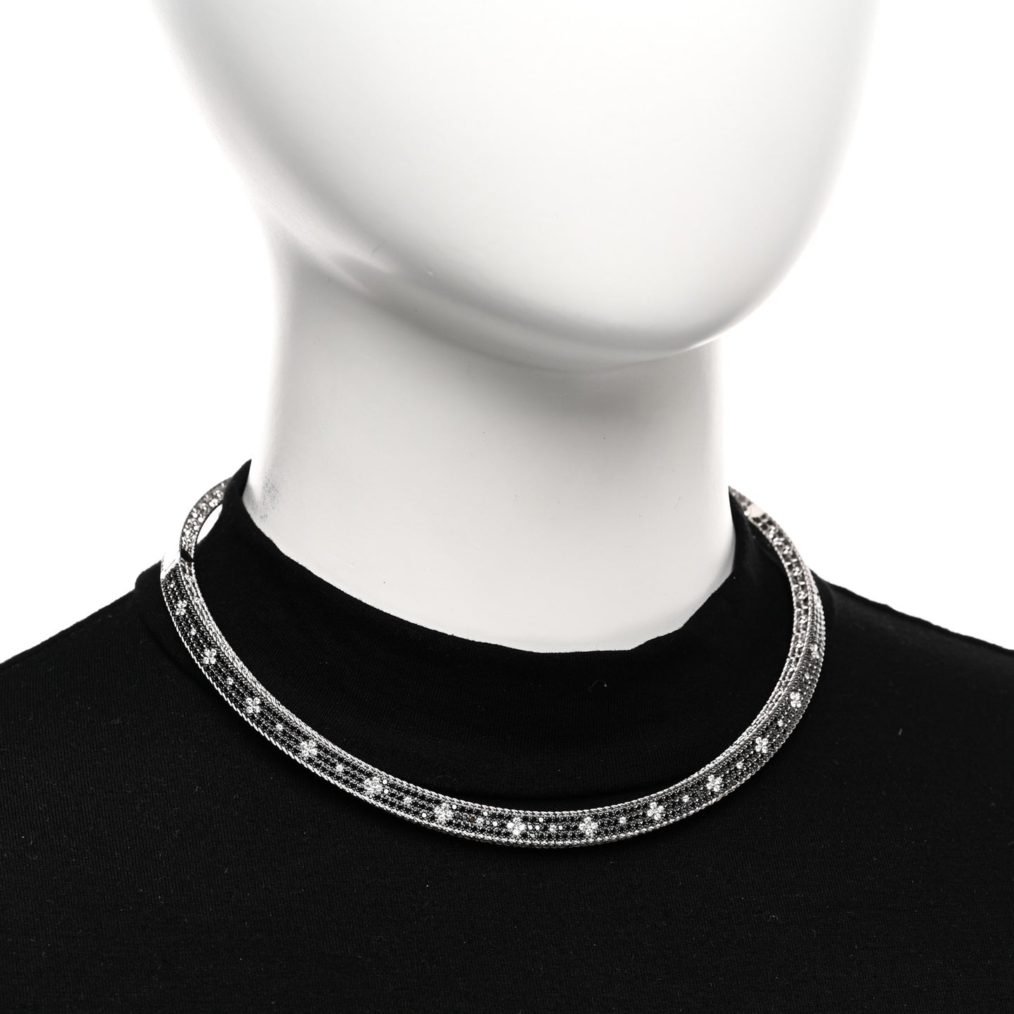 18K White Gold Diamond Black Diamond Venetian Princess Collar Necklace