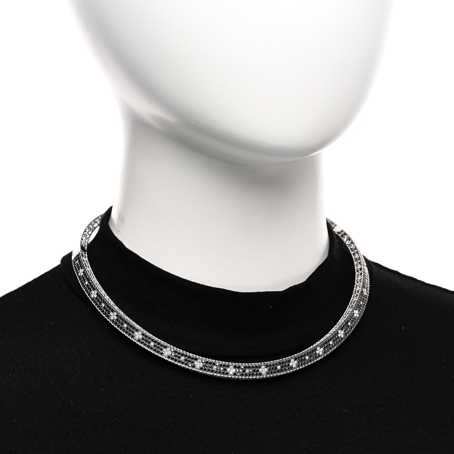 Roberto Coin 18K White Gold Diamond Black Diamond Venetian Princess Collar Necklace 2 of 4