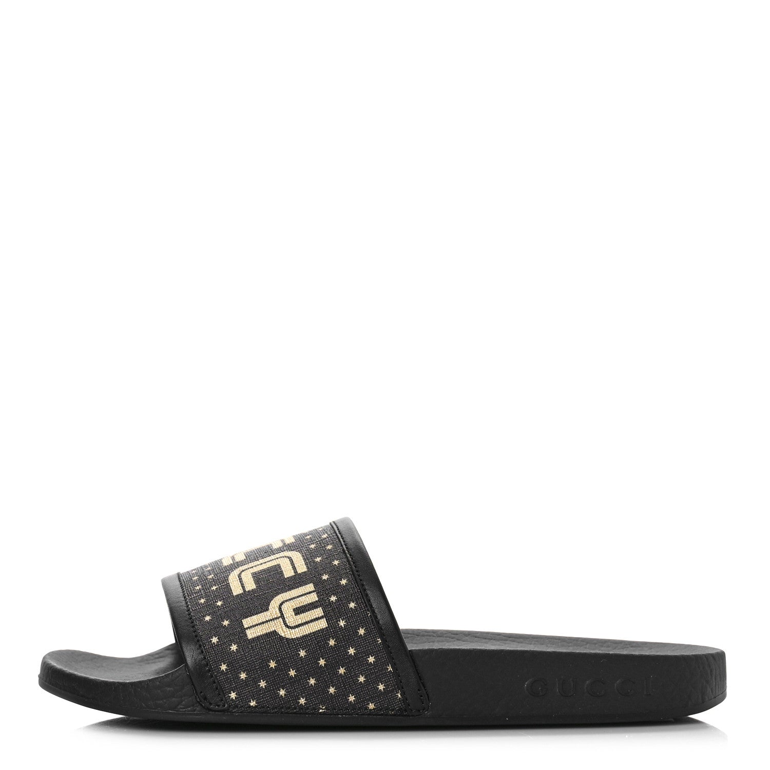 Gucci X SEGA Supreme Canvas Guccy Stars Womens Slide Sandals 35 Black Gold 1 of 8