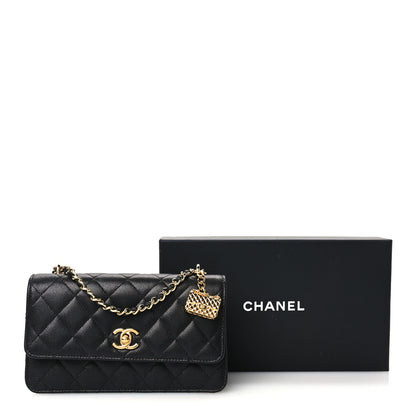 Chanel Shiny Caviar Quilted Flap Charm Wallet On Chain WOC Black 12 of 12