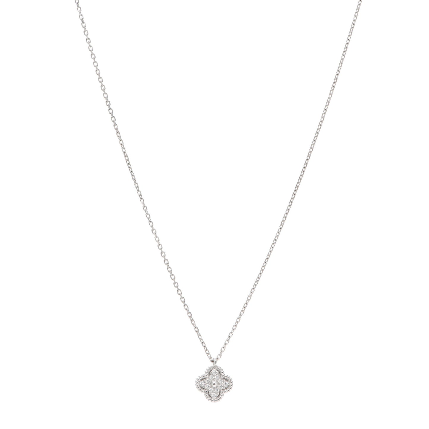 18K White Gold Diamond Sweet Alhambra Pendant Necklace