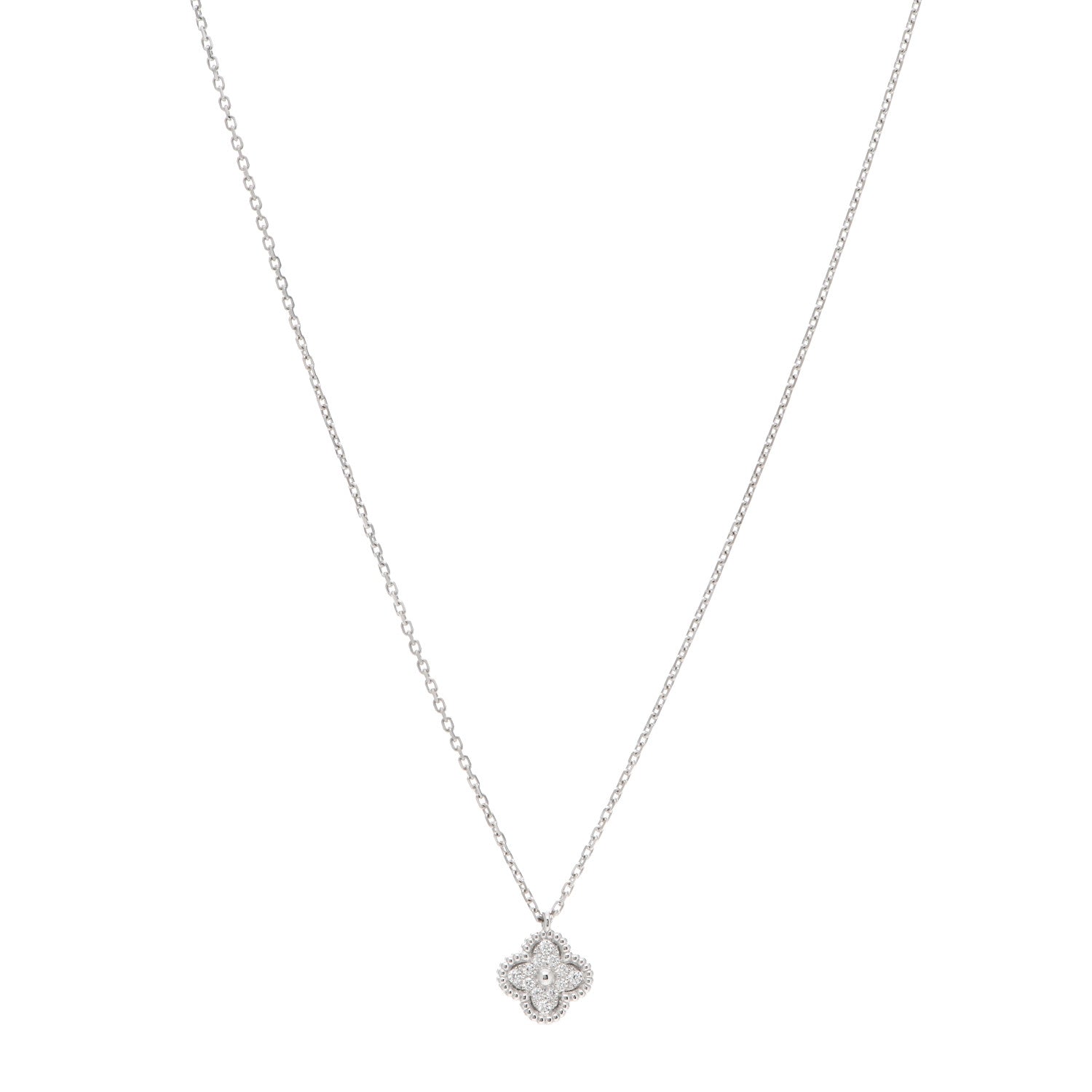 Van Cleef & Arpels 18K White Gold Diamond Sweet Alhambra Pendant Necklace 1 of 6