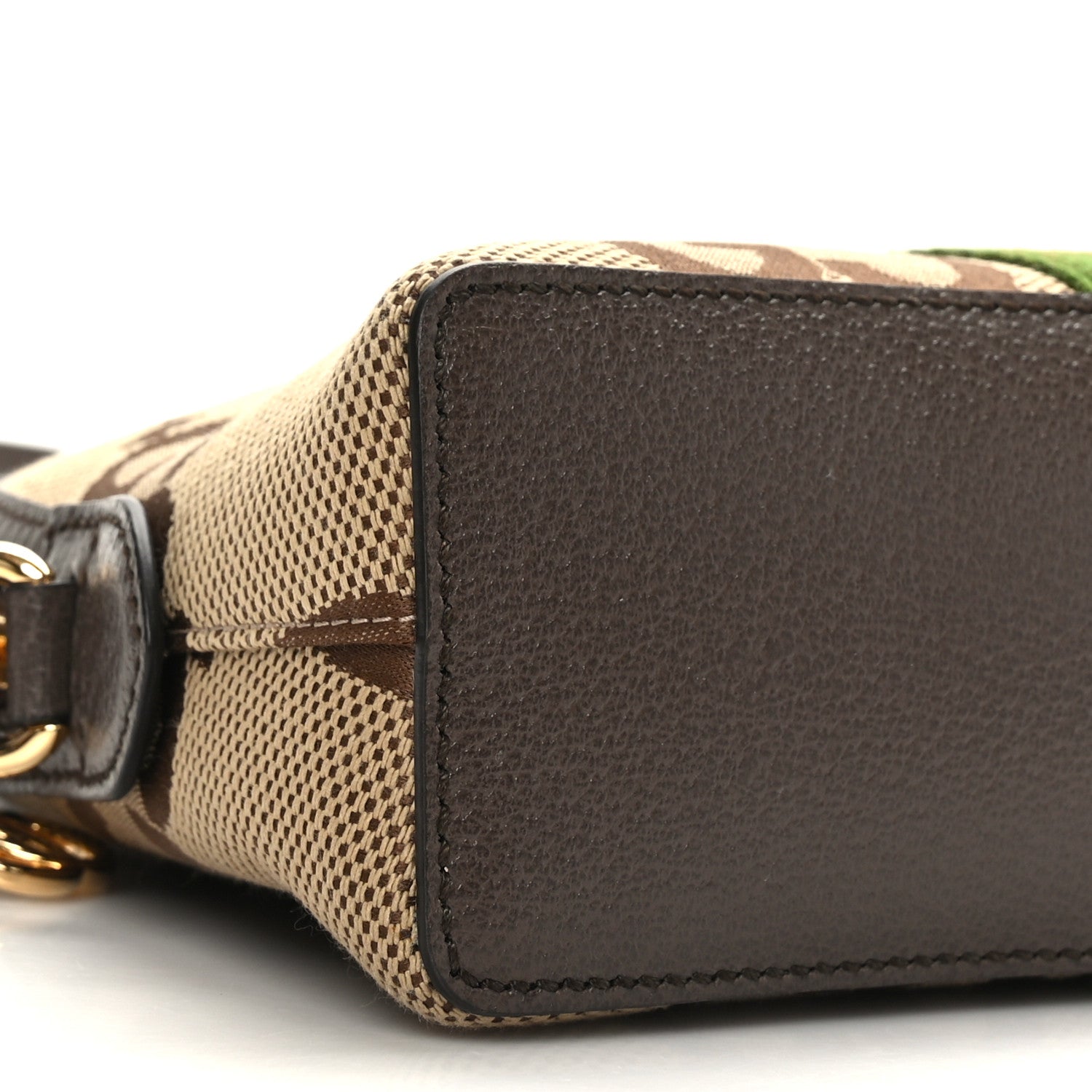 Gucci Monogram Jumbo GG Textured Dollar Calfskin Web Small Ophidia Dome Shoulder Bag Camel Ebony New Acero 8 of 9