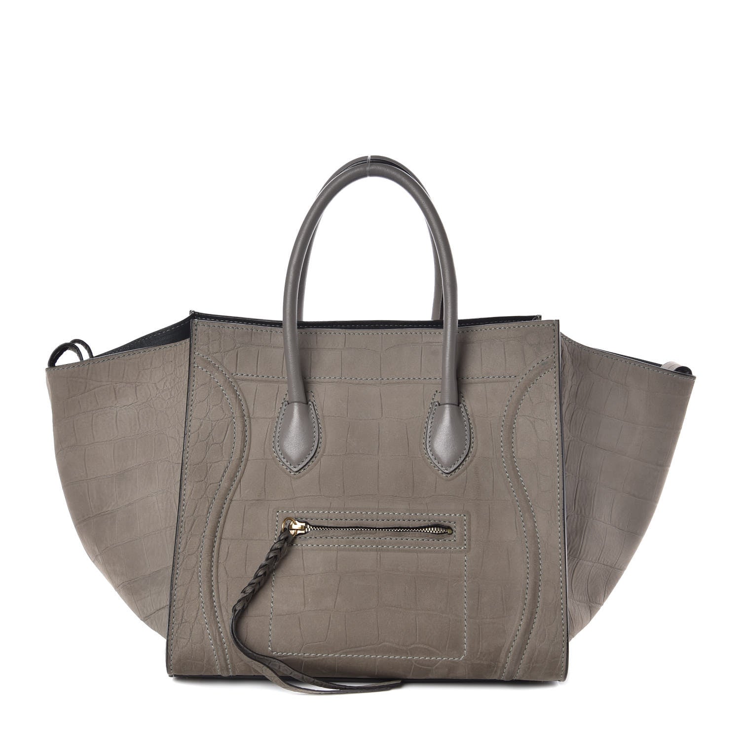 Celine Crocodile Embossed Nubuck Medium Phantom Luggage Grey 1 of 9