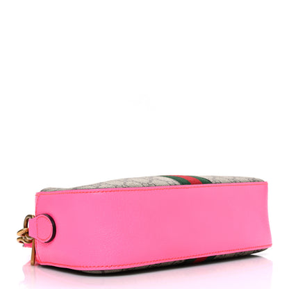 Gucci GG Supreme Monogram Textured Dollar Calfskin Web Ophidia Small Crossbody Bag Beige Ebony Fuchsia 4 of 10