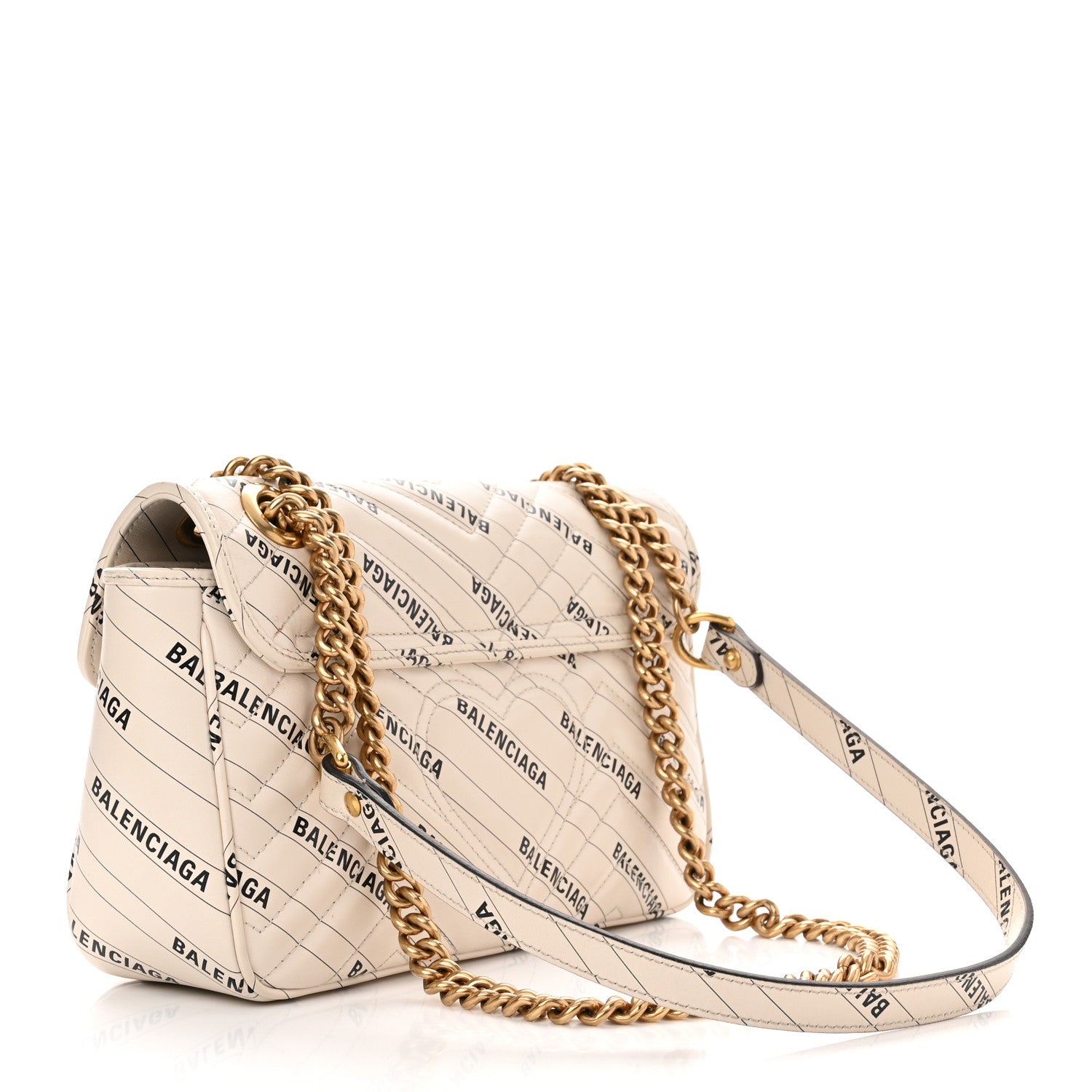 Gucci X BALENCIAGA Calfskin Matelasse Logo Print Small GG Marmont Shoulder Bag White 2 of 9