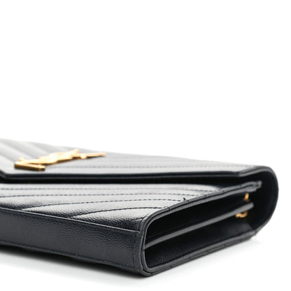 Saint Laurent Grain De Poudre Matelasse Chevron Monogram Chain Wallet Navy 9 of 15