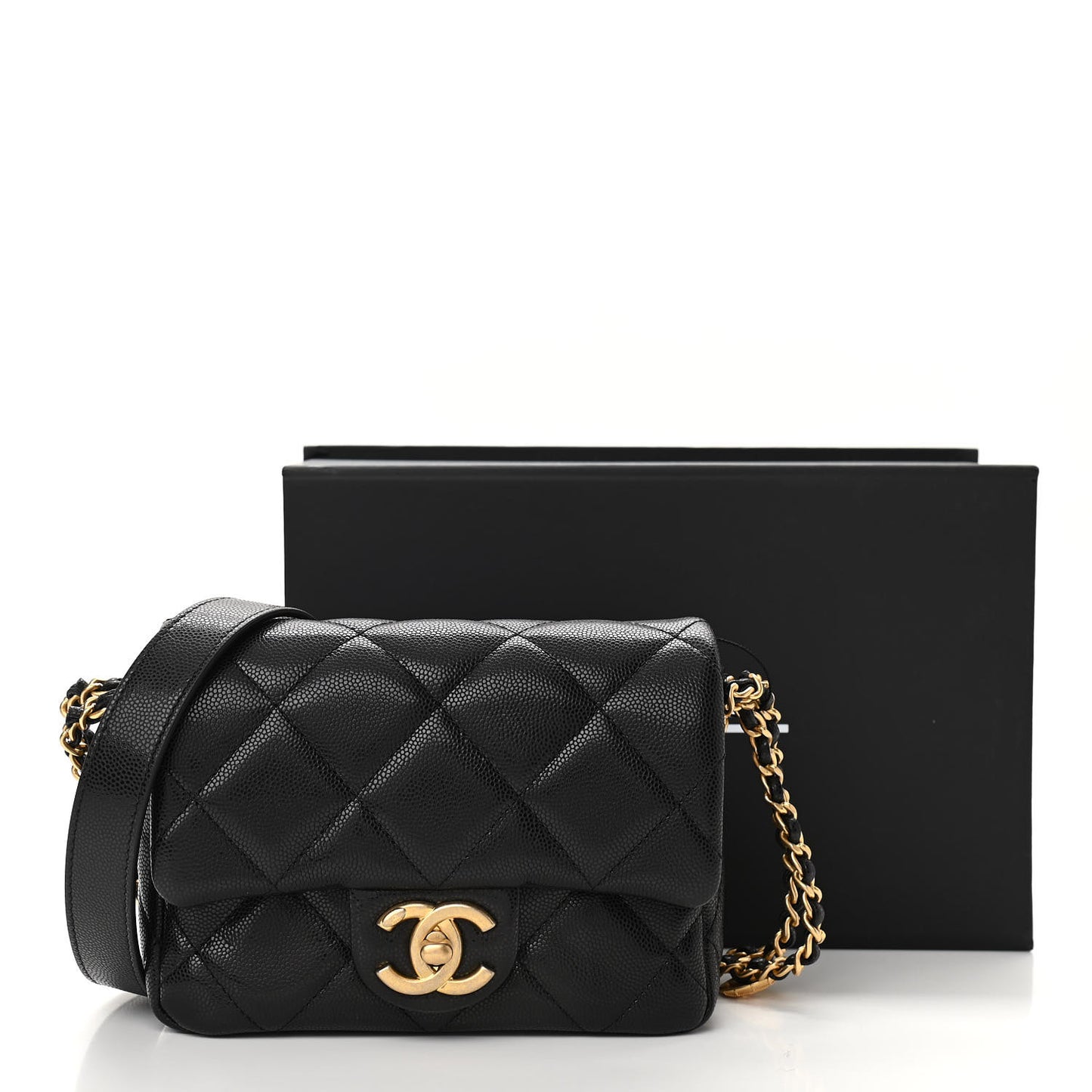 Caviar Quilted Mini Twist Your Buttons Flap Black