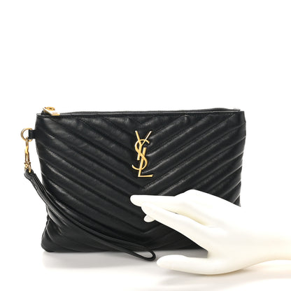 Saint Laurent Calfskin Matelasse Chevron Monogram A5 Wristlet Black 2 of 8
