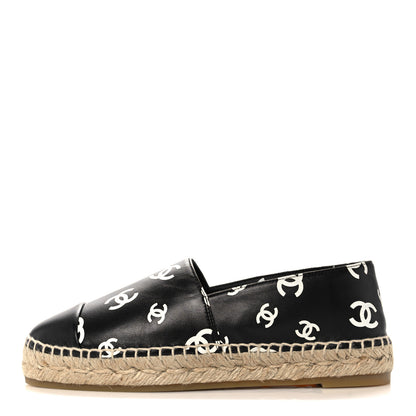 Chanel Lambskin Printed CC Espadrilles 37 Black White 1 of 8