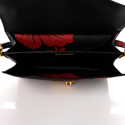 Prada Saffiano Lux Hibiscus Print Sound Shoulder Bag Rosso Ibisco 4 of 7