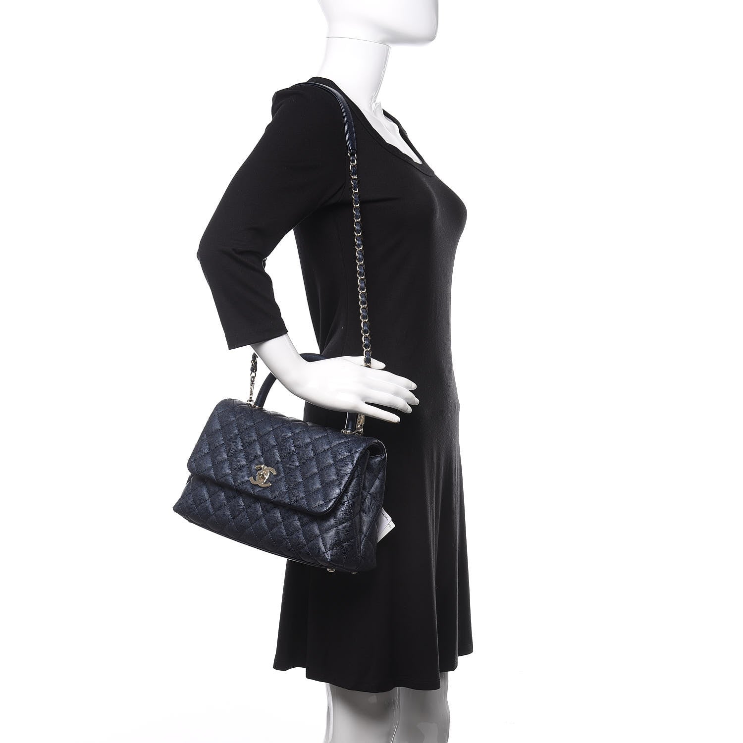 Chanel Iridescent Caviar Quilted Small Coco Handle Flap Dark Blue 2 of 11