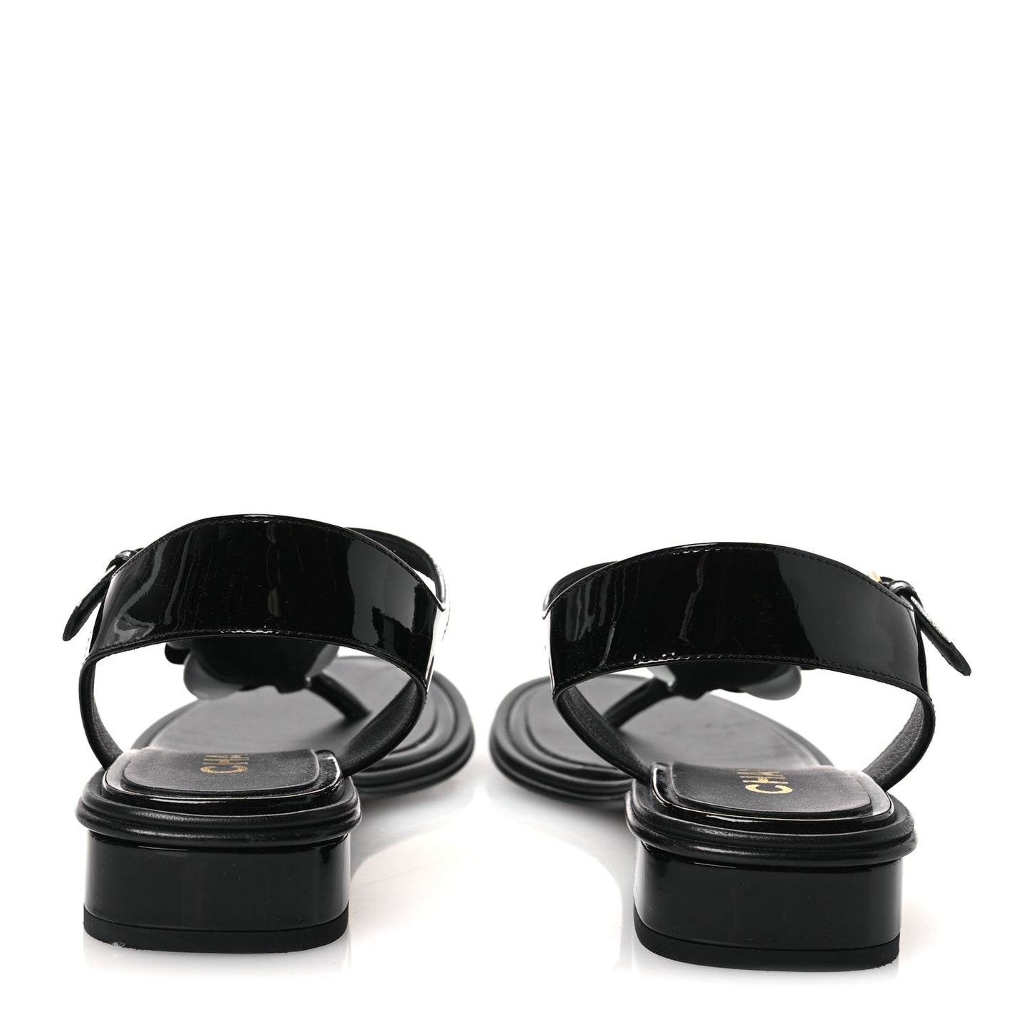 Patent Calfskin Camellia Thong Sandals 37 Black White