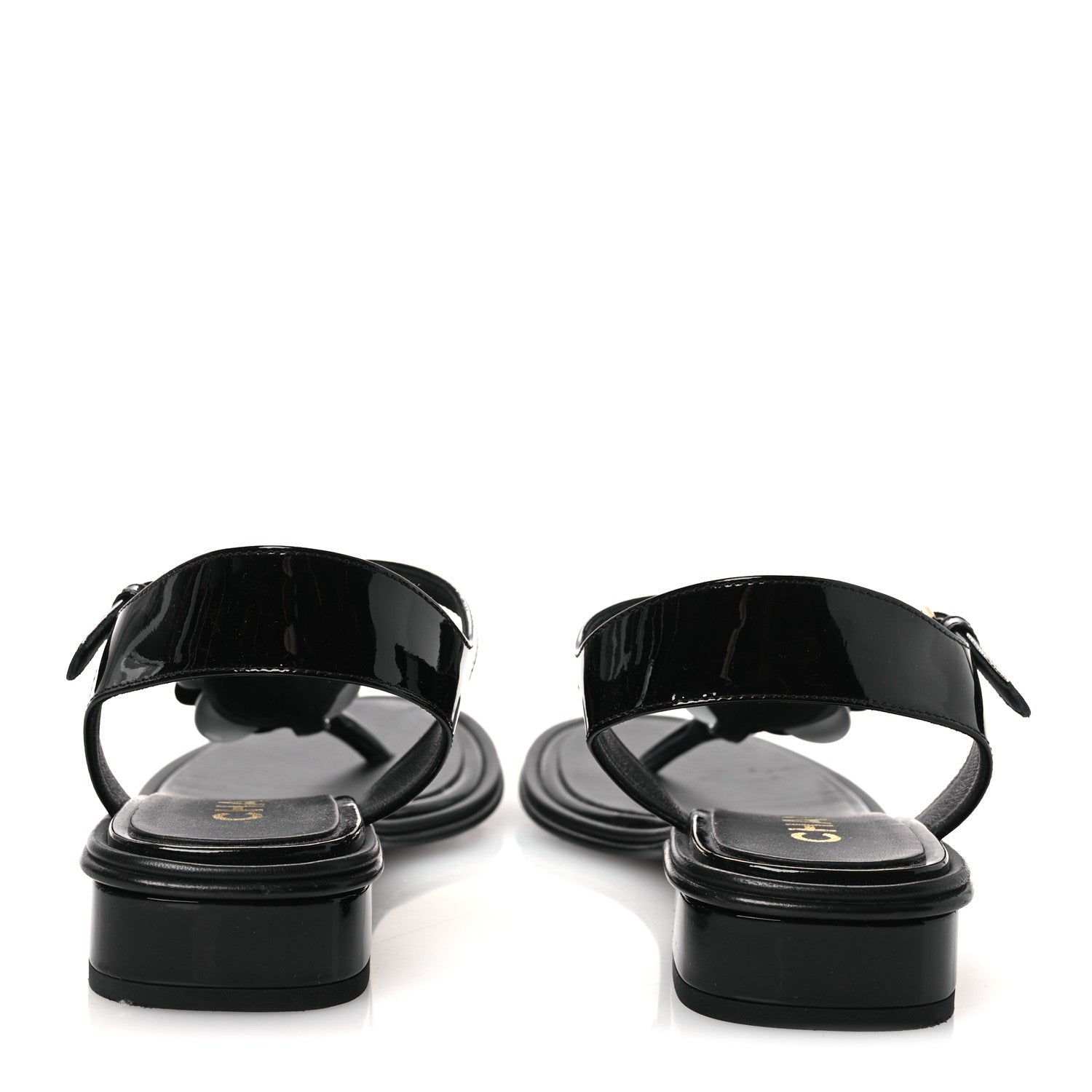 Chanel Patent Calfskin Camellia Thong Sandals 37 Black White 6 of 14
