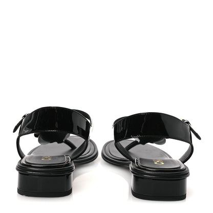 Chanel Patent Calfskin Camellia Thong Sandals 37 Black White 6 of 14