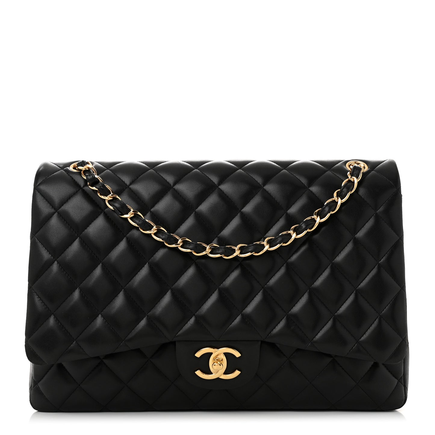 Lambskin Quilted Maxi Double Flap Black