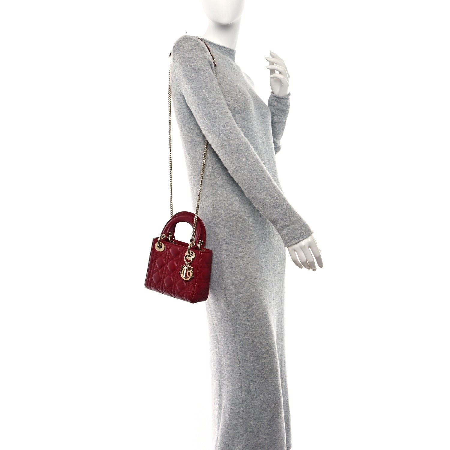 Christian Dior Lambskin Cannage Mini Lady Dior Red 3 of 9