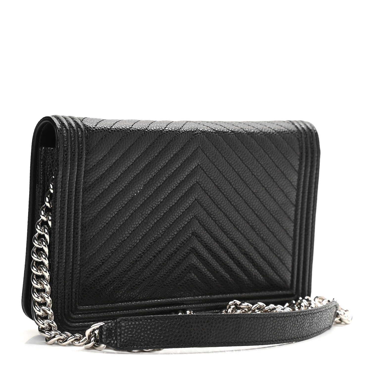 Chanel Caviar Chevron Quilted Boy Wallet On Chain WOC Black 3 of 13