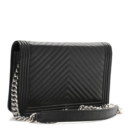 Chanel Caviar Chevron Quilted Boy Wallet On Chain WOC Black 3 of 13