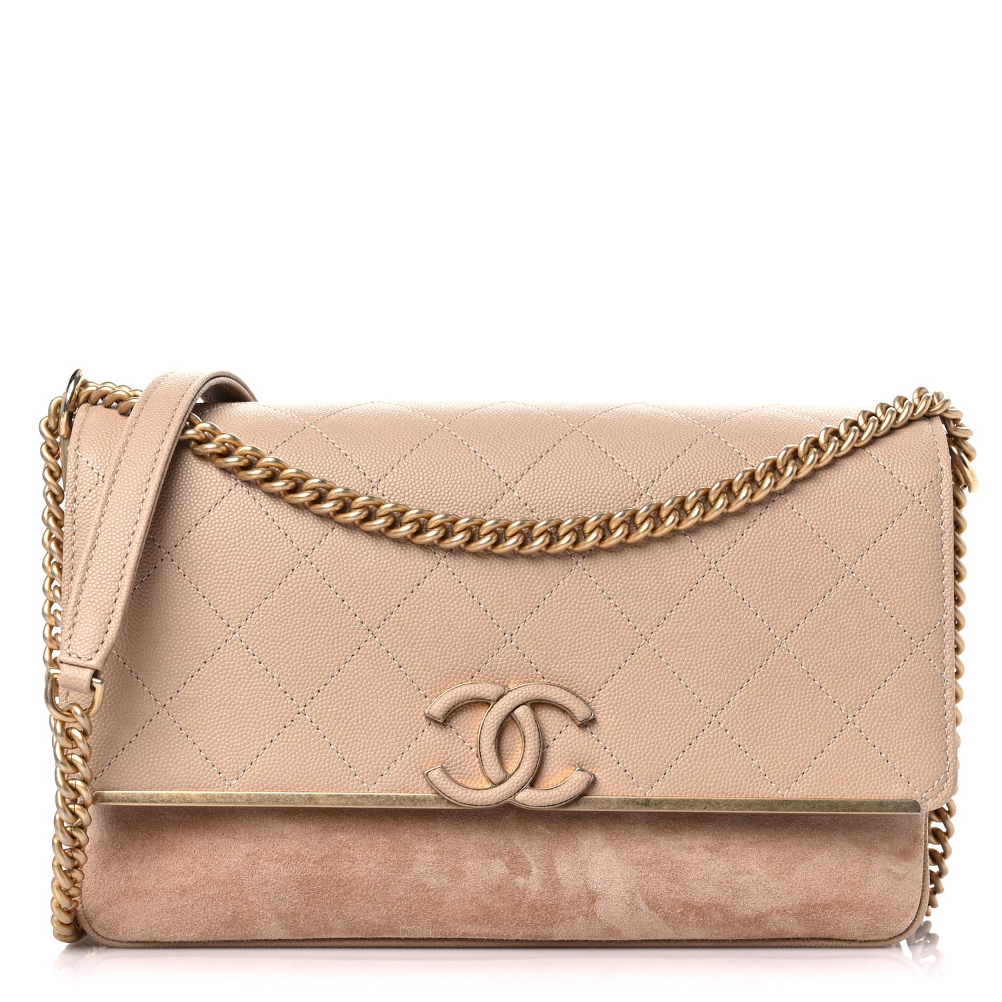 Caviar Suede Stitched Lady Coco Flap Beige