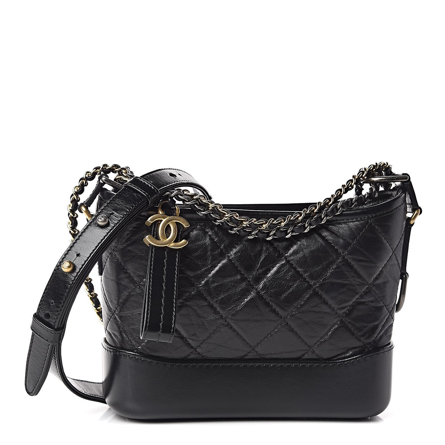 Aged Calfskin Quilted Small Gabrielle Hobo Black