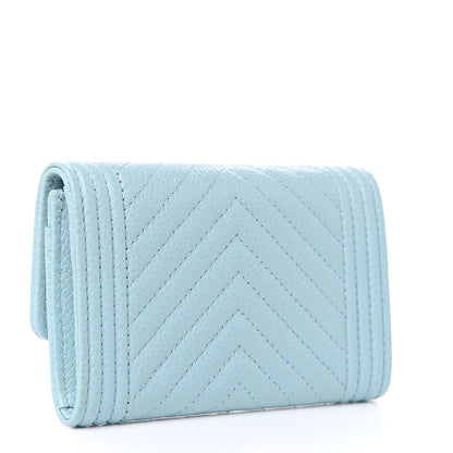 Chanel Caviar Chevron Quilted Boy Card Holder Wallet Light Blue 3 of 9